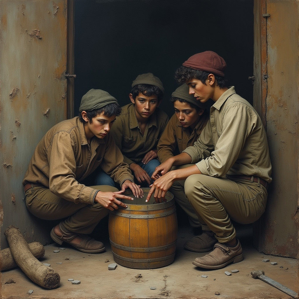 Destitute Family: Impasto Painting in 19th-Century Style