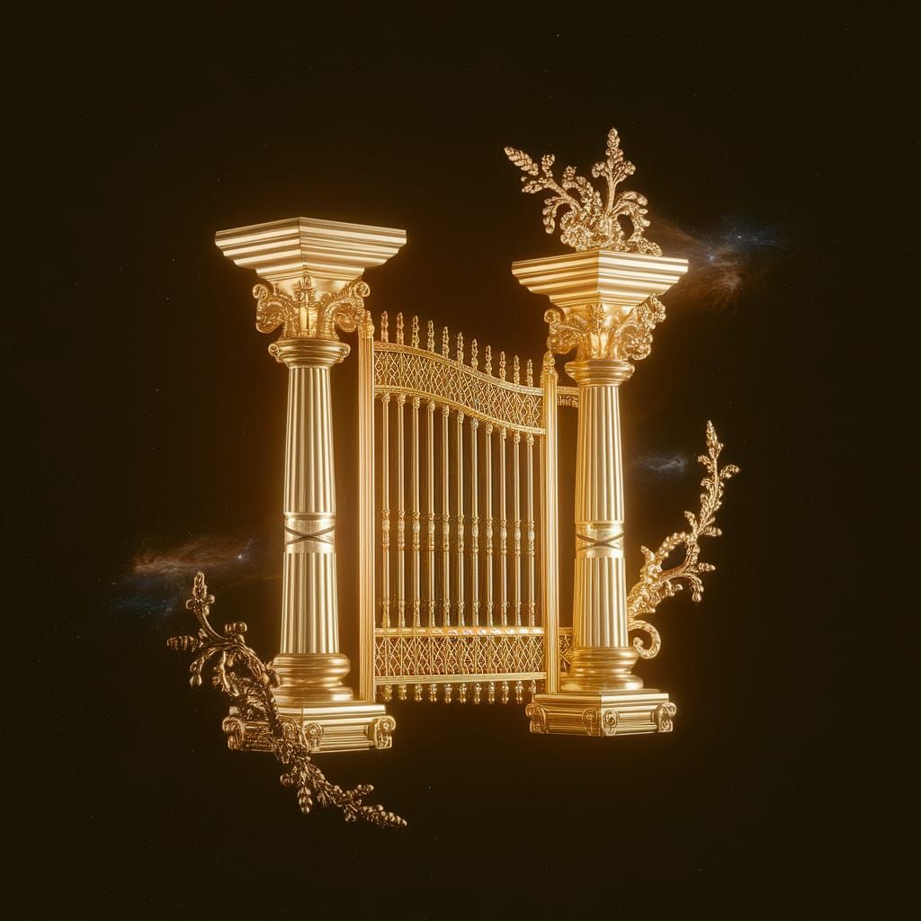 Golden Gate in Cosmic Space, Luxurious Ancient Aesthetic