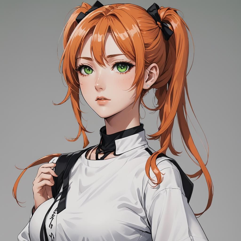 Anime Girl with Orange Hair and Green Eyes