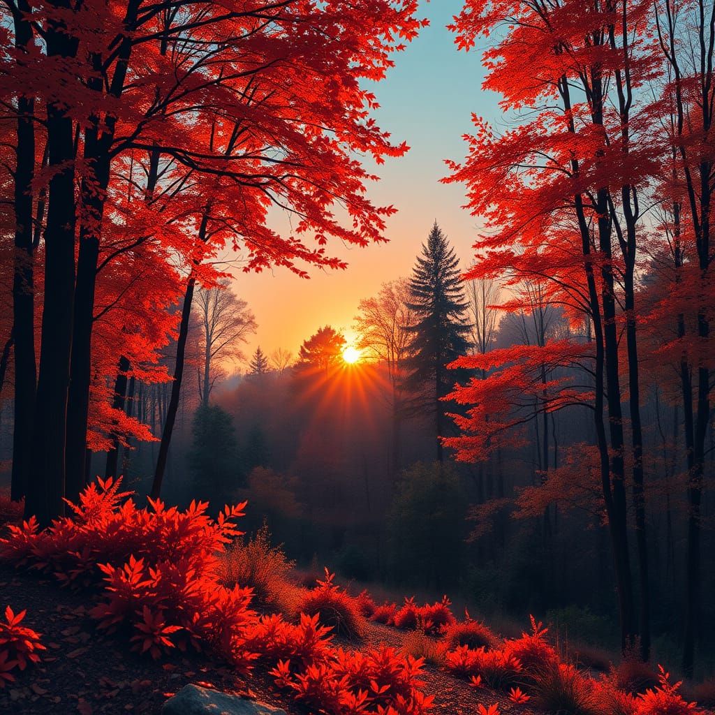 Vibrant Autumn Forest in Pop Art Style