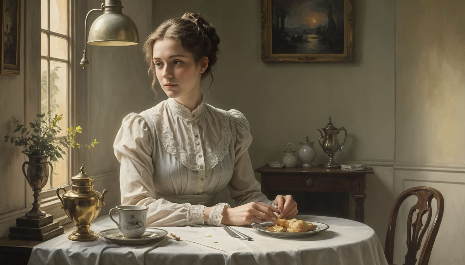 A Woman Plays Cards in a Victorian Aesthetic Style