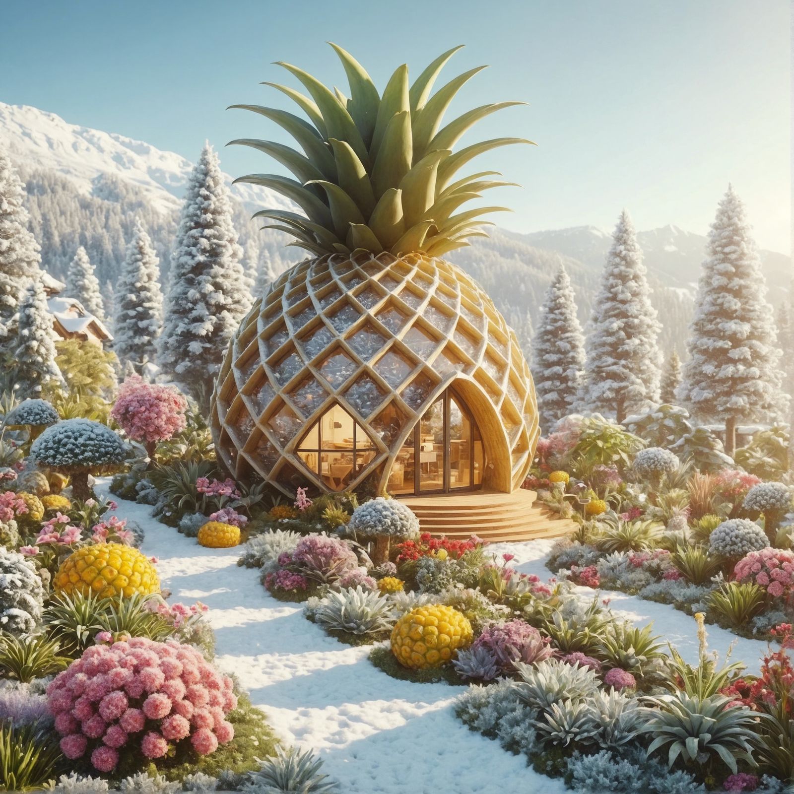 Pineapple House in Fairy Garden: Photorealistic Organic Arch...