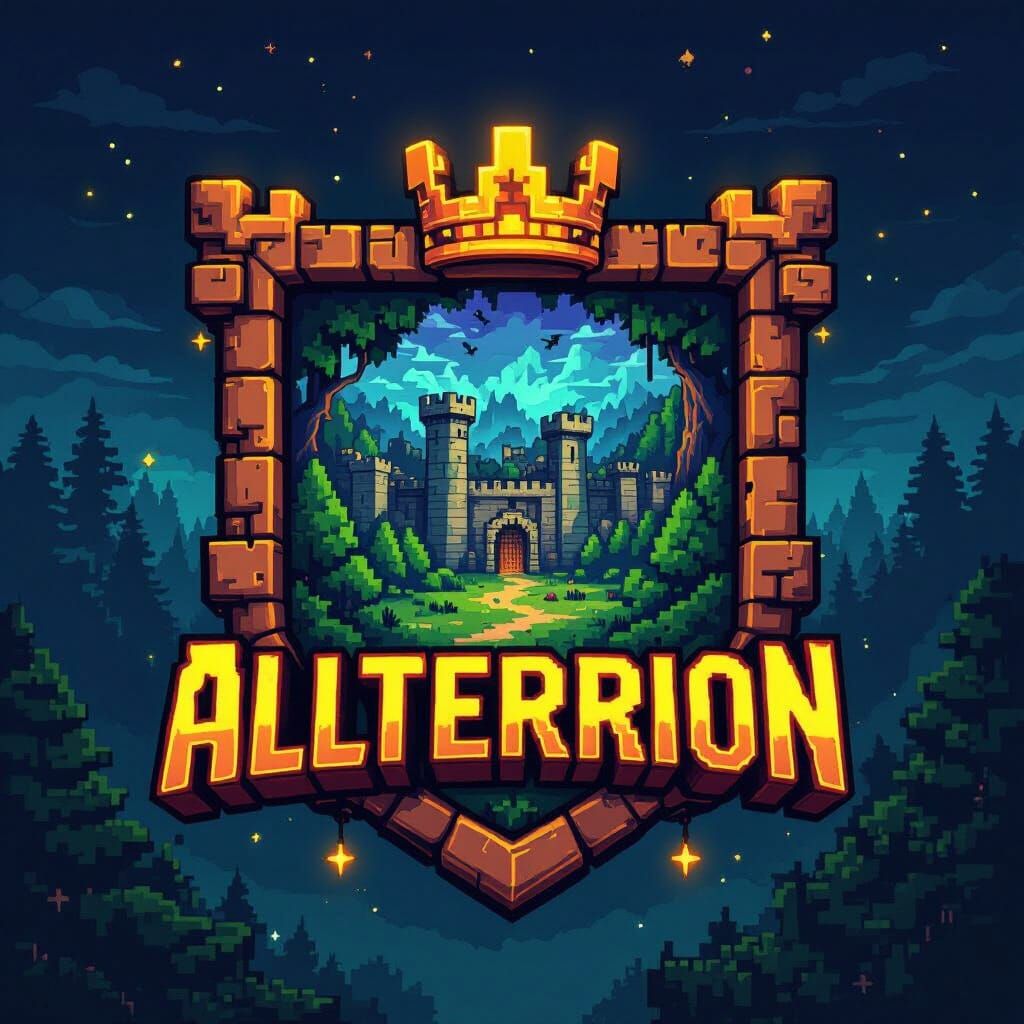 Medieval Minecraft Server Logo in Pixel Art Style