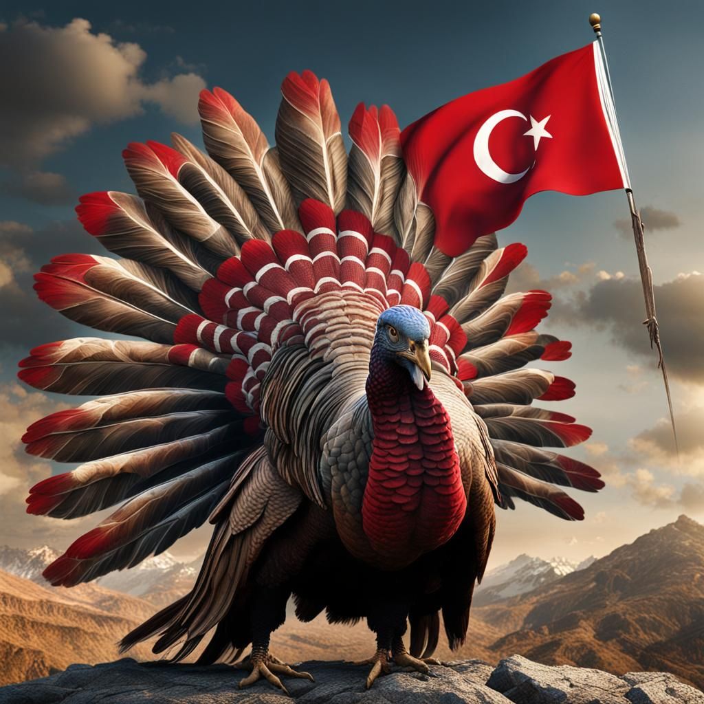 Turkey Waving Türkiye Flag: Detailed Matte Painting