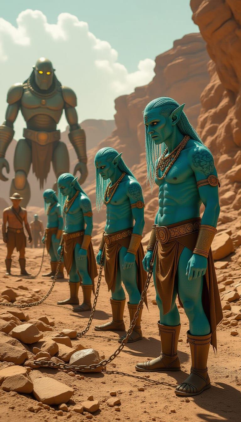 Martian Miners with Gold Hair in Cinematic Style
