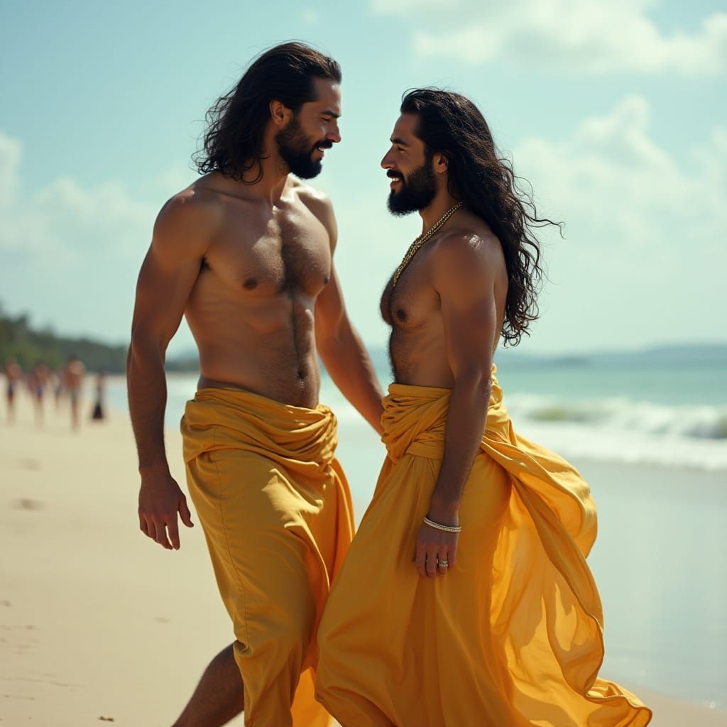 Loving Man on Beach in Cinematic Style