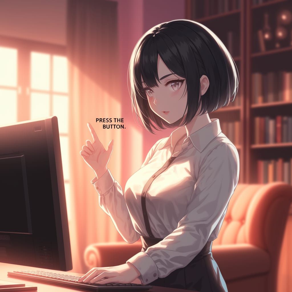 Anime Woman in a Cozy Tech Haven