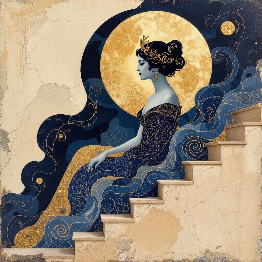 Moon Goddess Portrait in Surreal Collage Style