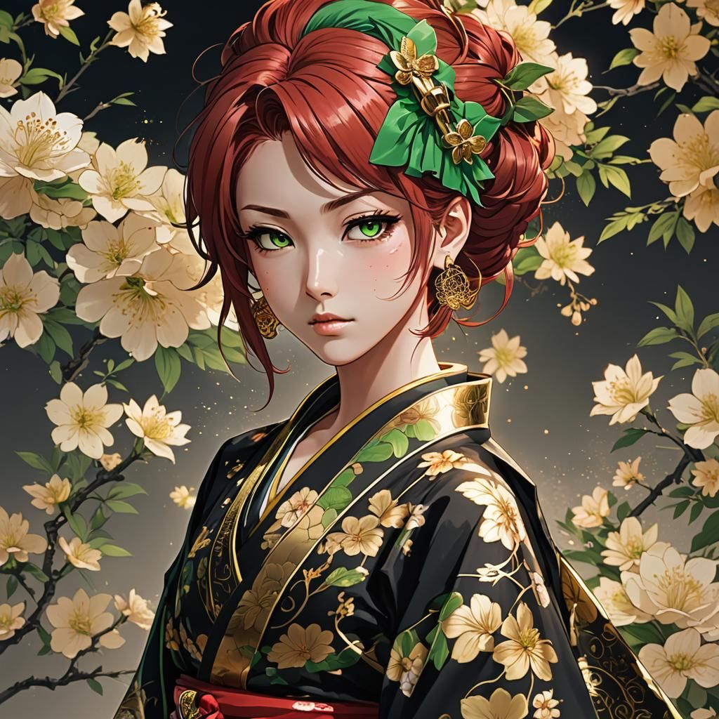 Anime Yakuza Woman in Kimono, Cel-Shaded Style