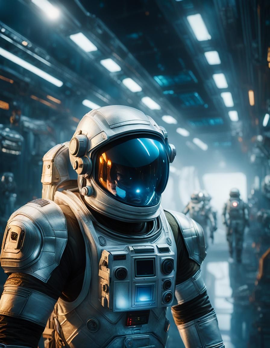 Futuristic Astronaut in Spacesuit with Metallic Reflections