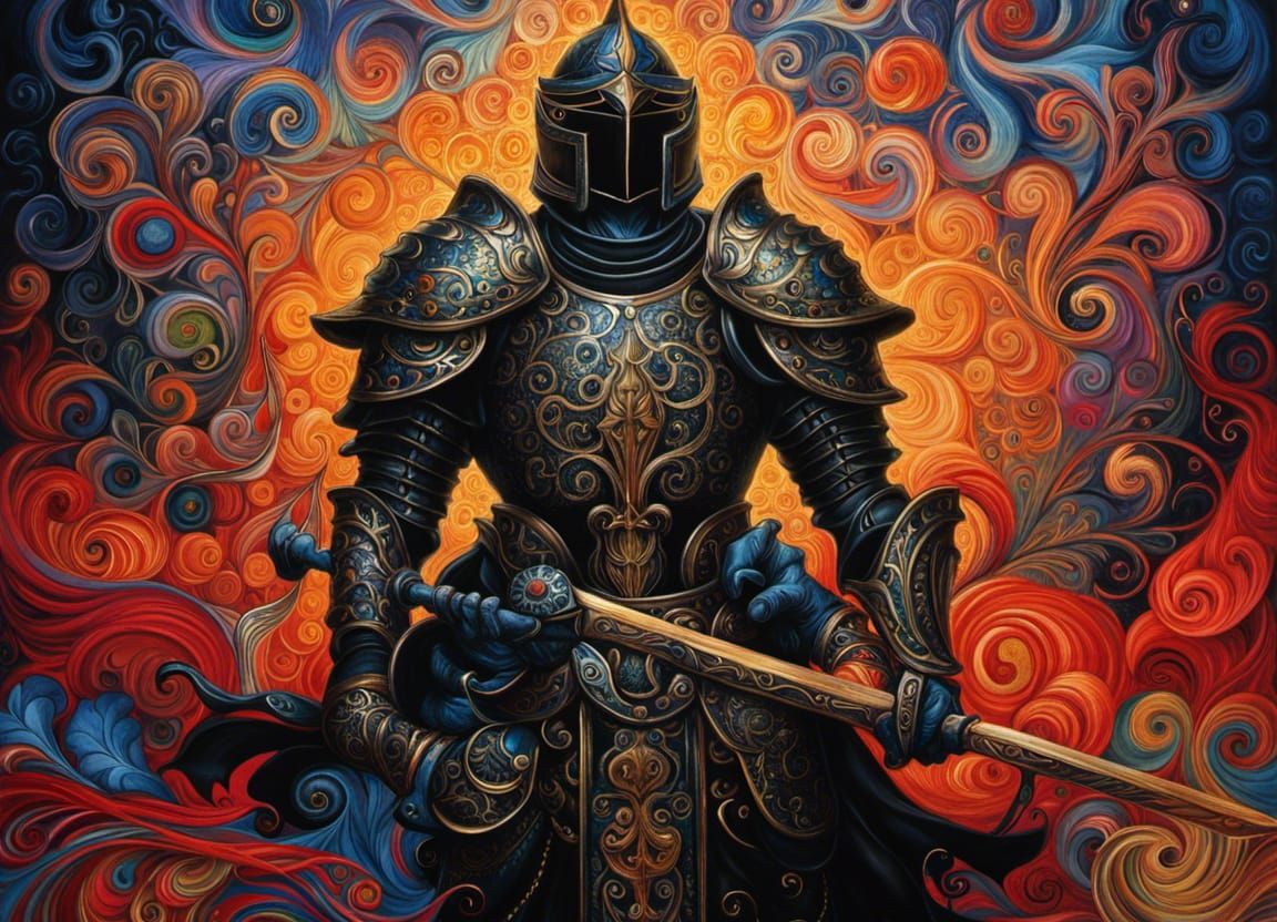 Dark Fantasy Paladin in Psychedelic Style