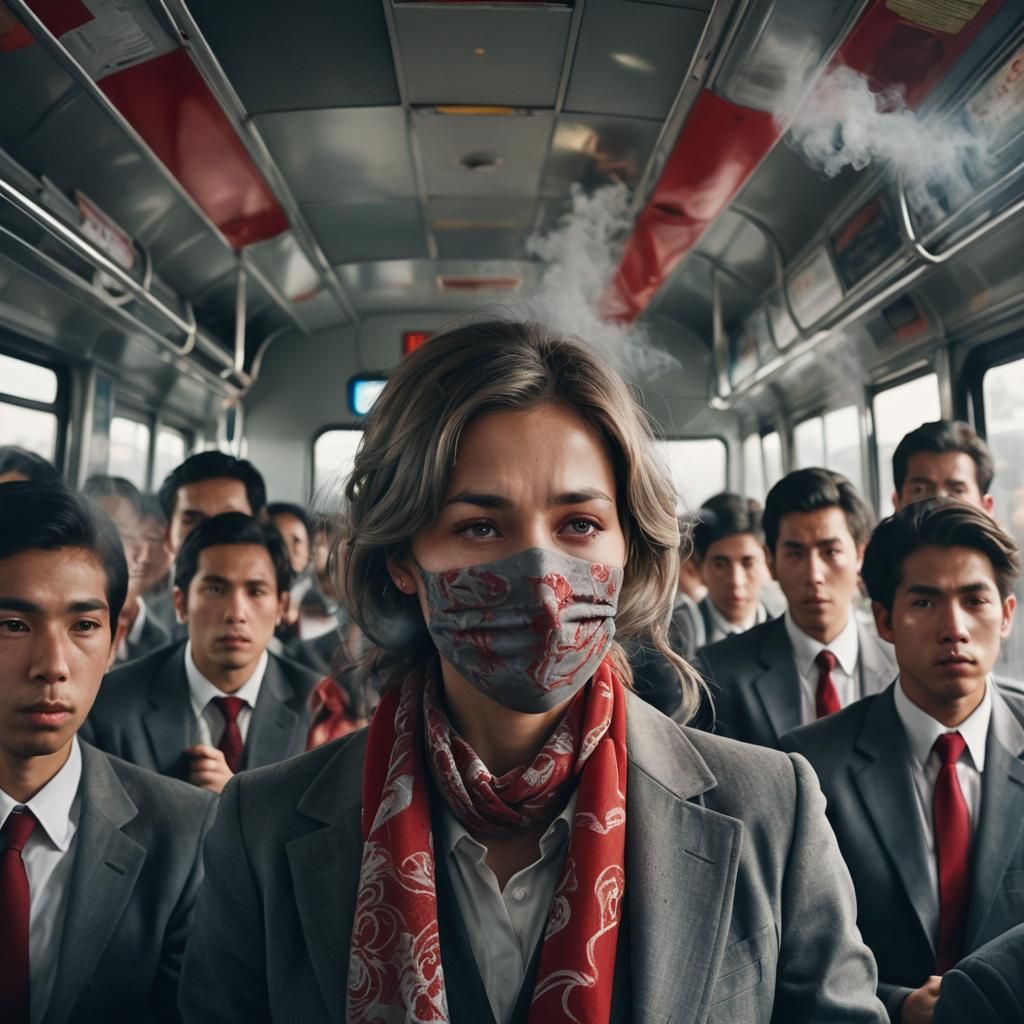 Eerie Surrealism: Woman in Smoke-Filled Bus