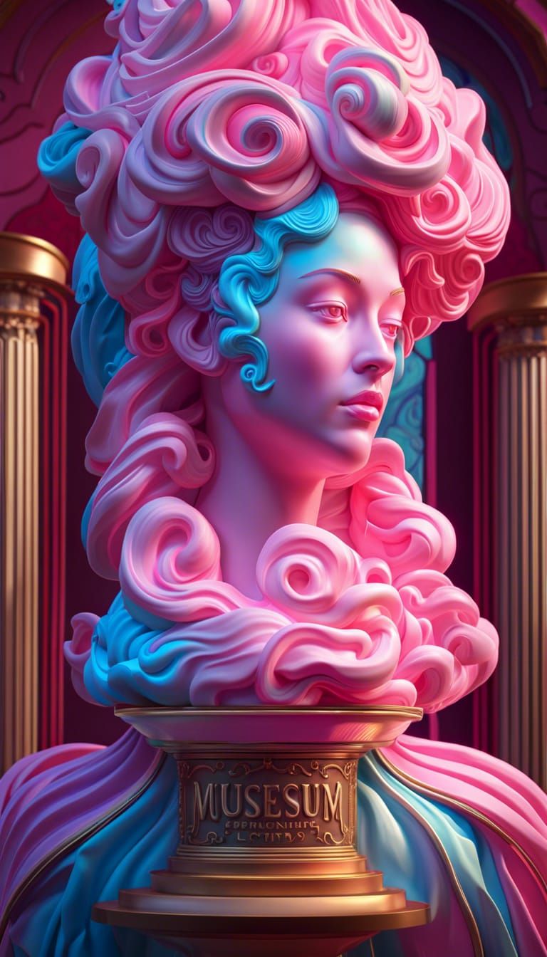 Museum Exhibit of Cotton Candy Art Nouveau Sculptures