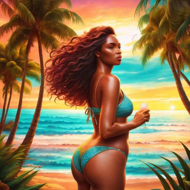 Realistic Curvy Woman on Beach at Sunset