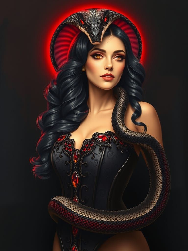 Mystical Goddess Embracing Cobra Power