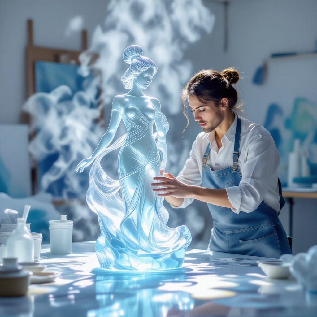 Master Crafts Ethereal Water Statue with Light Play