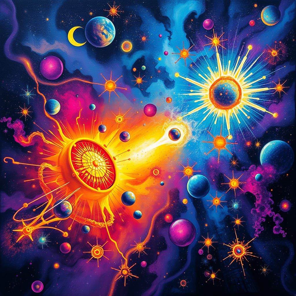 Vibrant Graffiti Art of Cosmic and Subatomic Elements