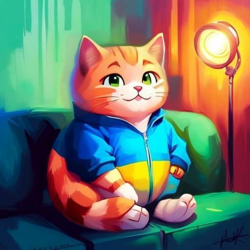 Chubby Cat Portrait as Digital Painting