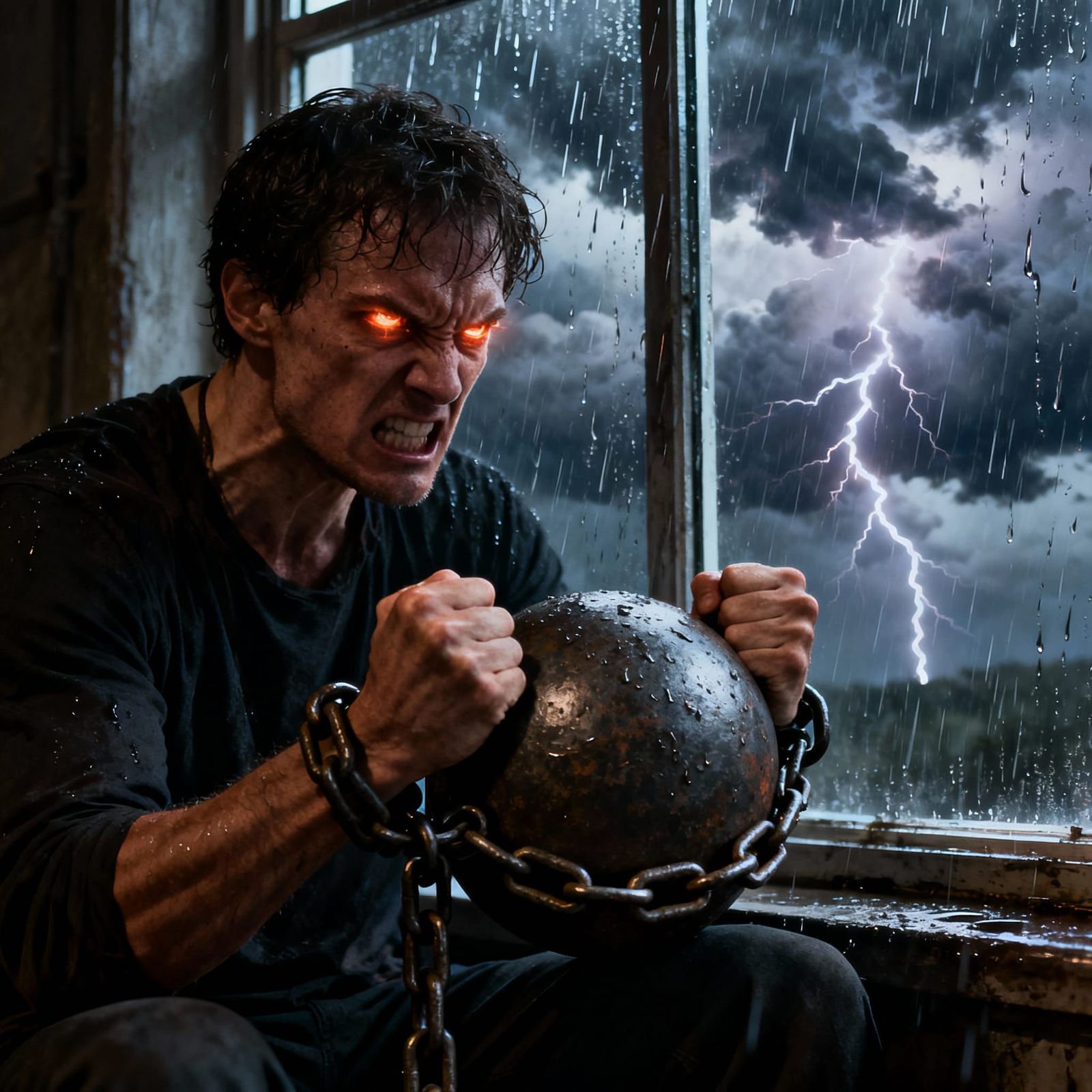 Man Trapped by Anger, Holding Iron Ball and Chain