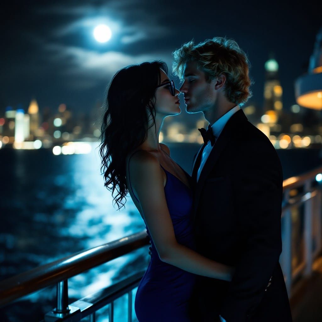 Romantic Moonlit Cruise Ship Moment in Elegant Style