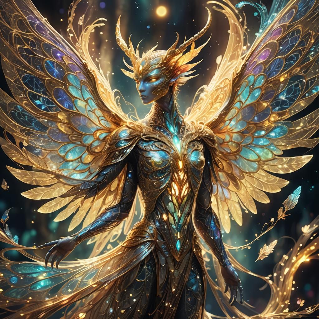 Iridescent Fantasy Creature Concept Art in Anime Style