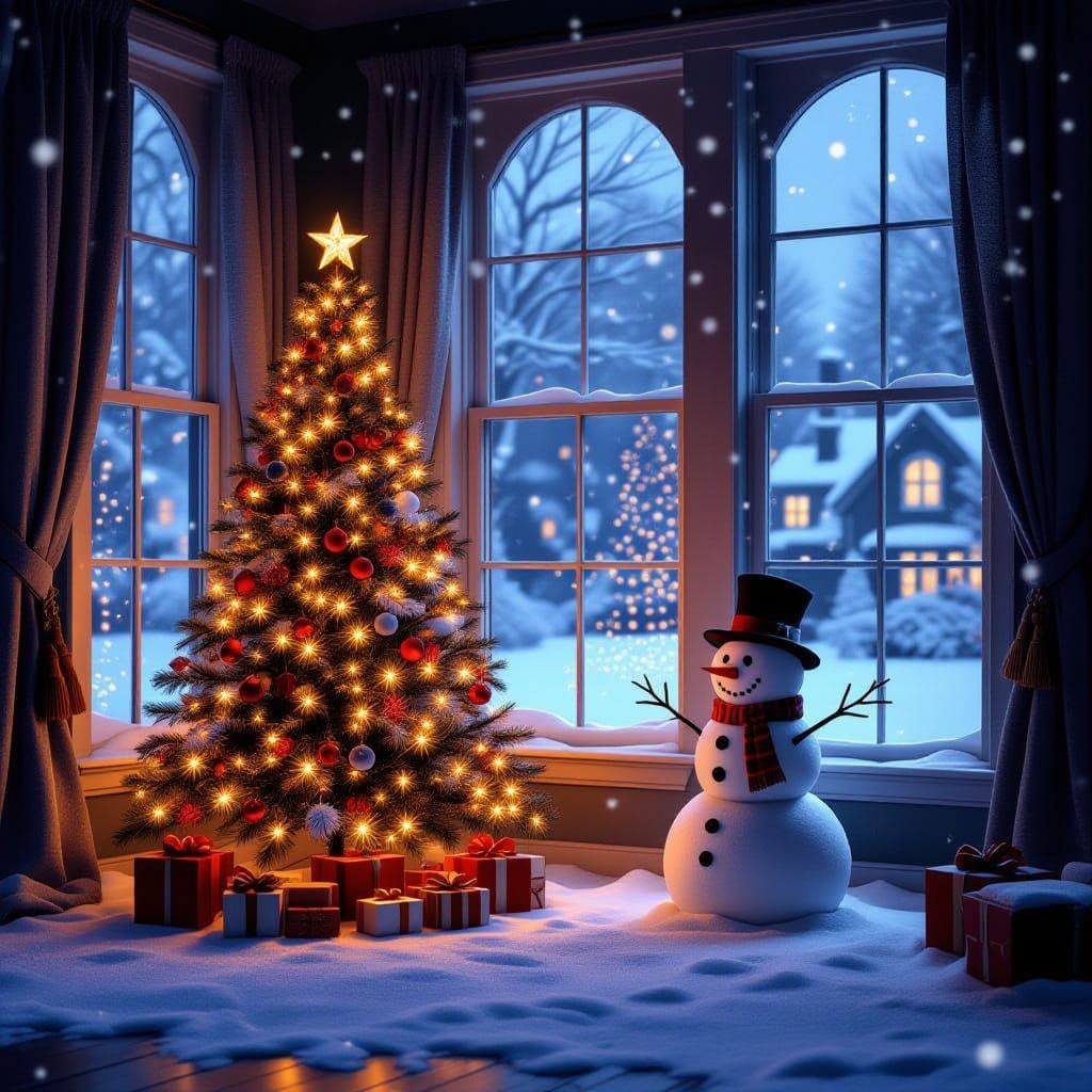 Cozy Christmas Scene with Whimsical Snowman