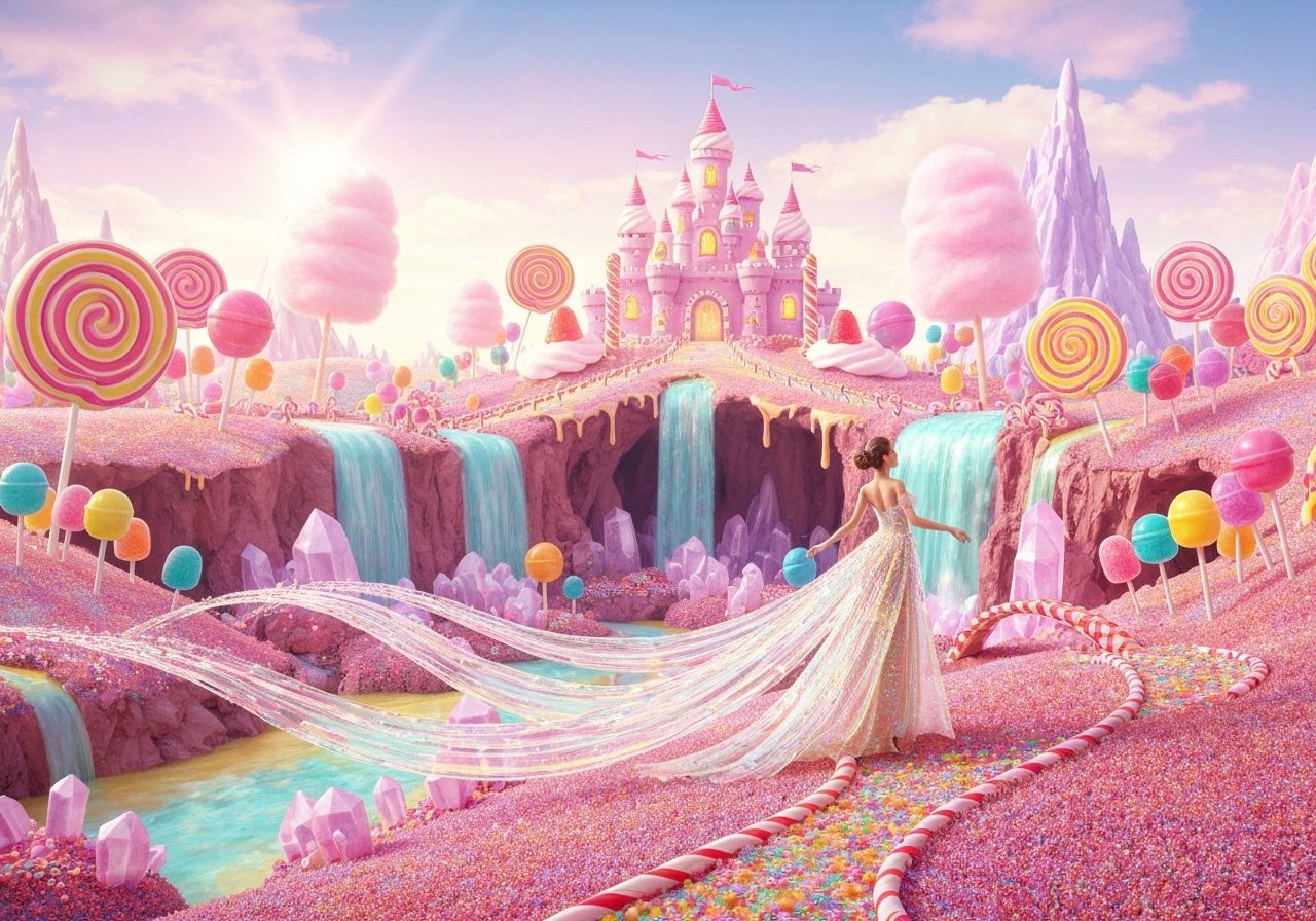 Whimsical Candy Kingdom Under Pastel Sky