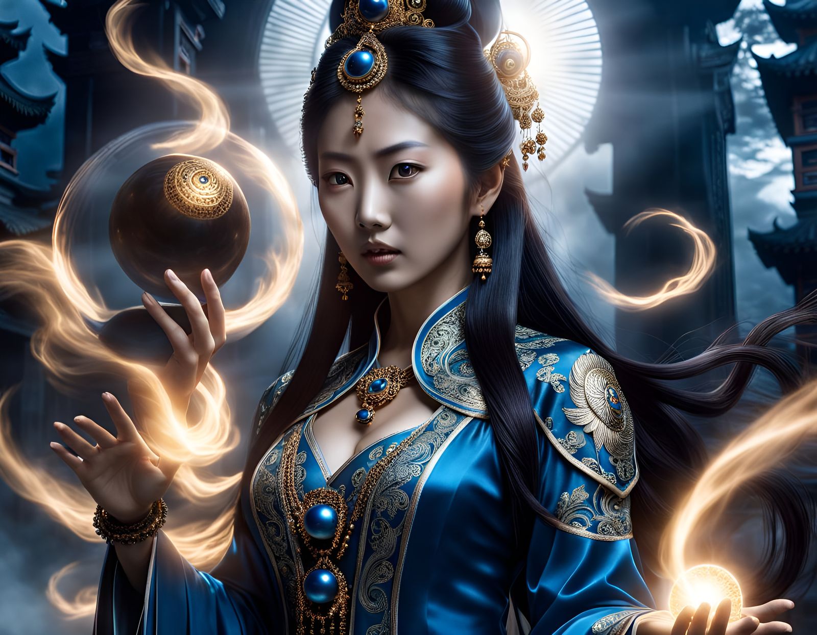 Menacing Asian Ghost Apparition in Deep Blues