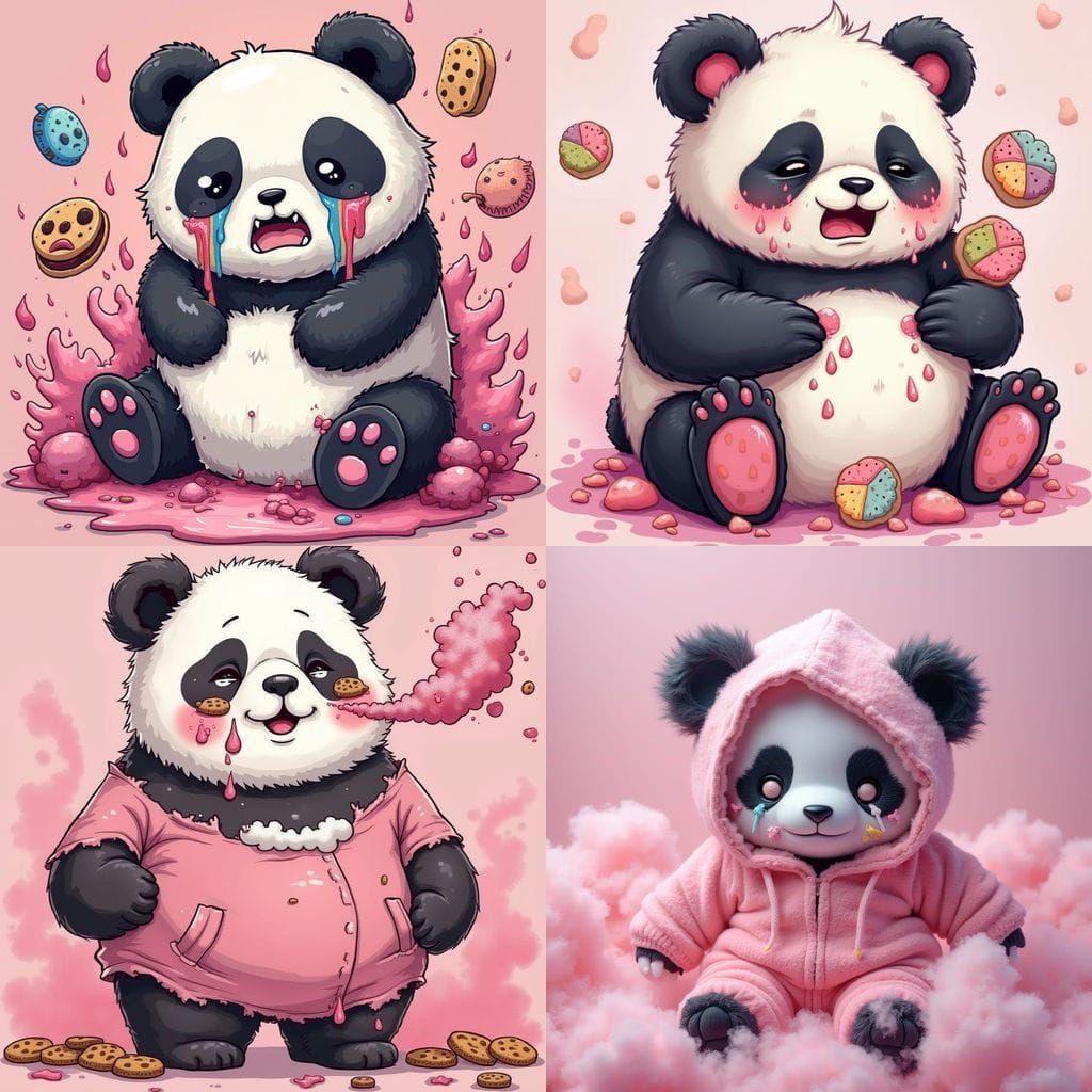 Cute Chubby Panda Cries Cookie Tears, Pink Farting