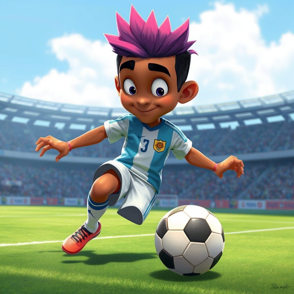 Messi Kicks Soccer Ball: Pixar-Style Argentina Jersey
