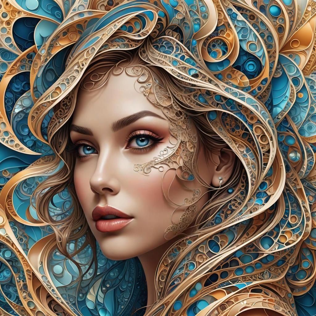 Idealized Beautiful Woman with Abstract Fractal Elements