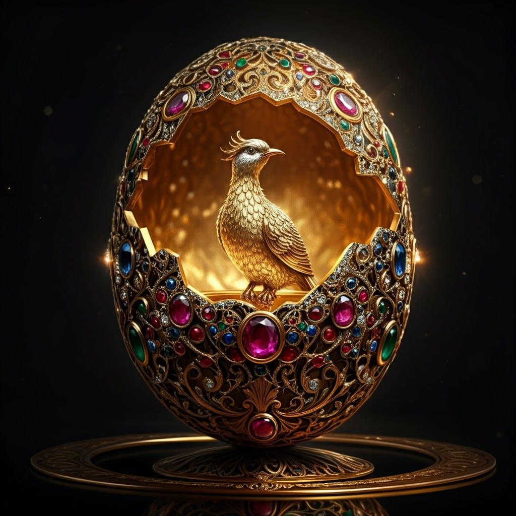 Cracked Faberge Egg Reveals Jeweled Bird