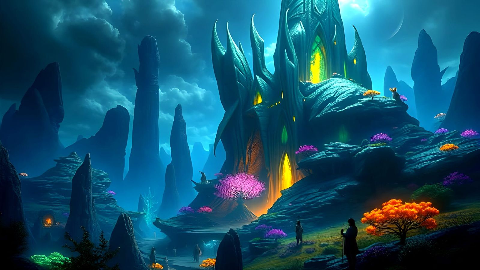 Bioluminescent Fantasy Landscape in Digital Painting Style