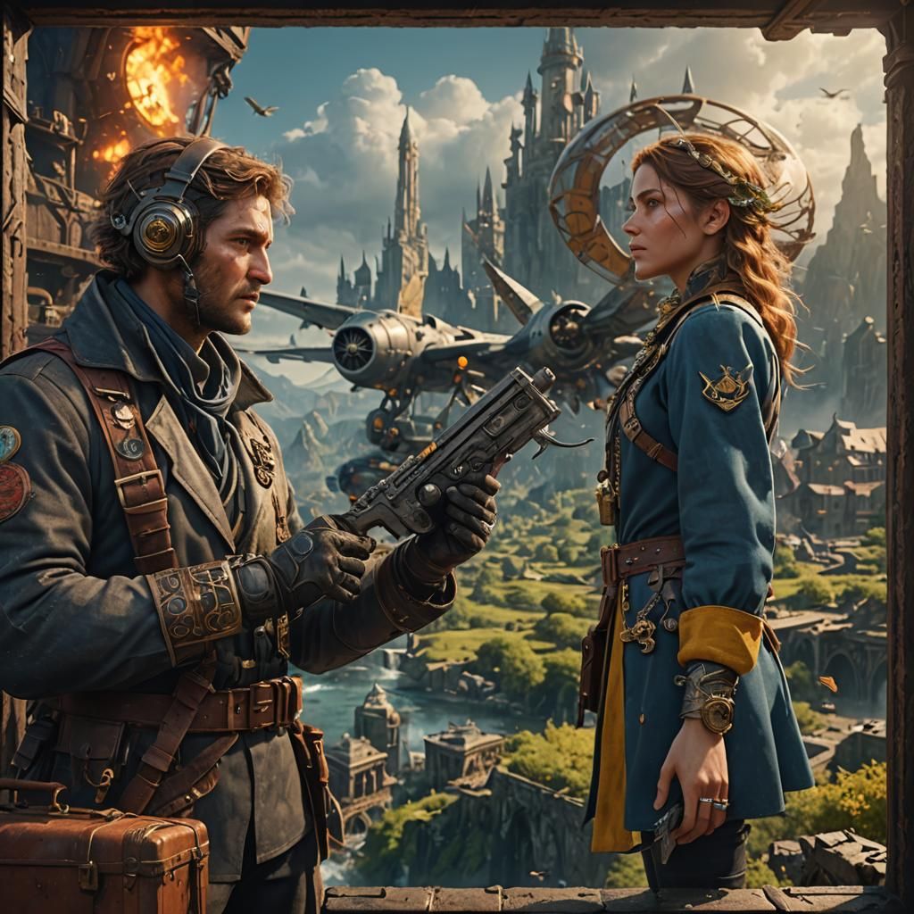 Fantastical Aviator in Detailed Matte Painting