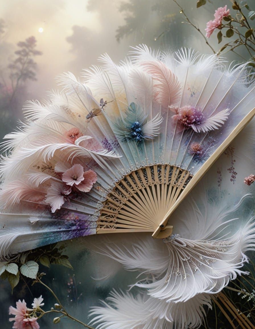 Ethereal Ostrich Feather Fan in Soft Watercolour