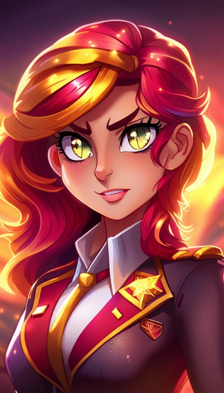 Sunset Shimmer Portrait in Uniform, Detailed Digital Art