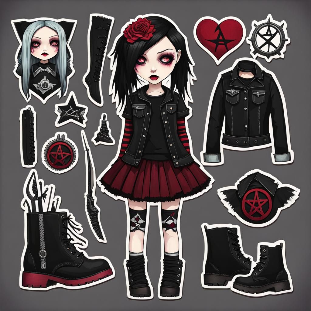 Goth Punk Paper Doll in a Digital Illustration