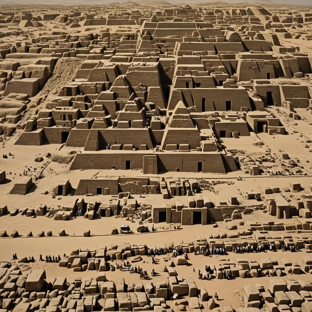 Epic Cinematic Scene: Giant Pharaohs Building Pyramids