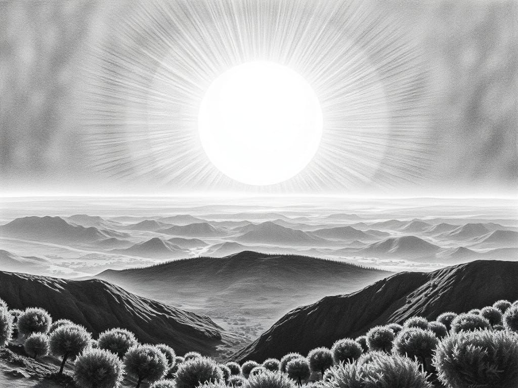 Surreal Sun Rises in Hyperdetailed Charcoal Pencil Drawing