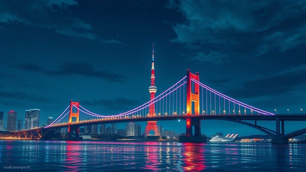 Surreal Tokyo Nightscape Over Rainbow Bridge