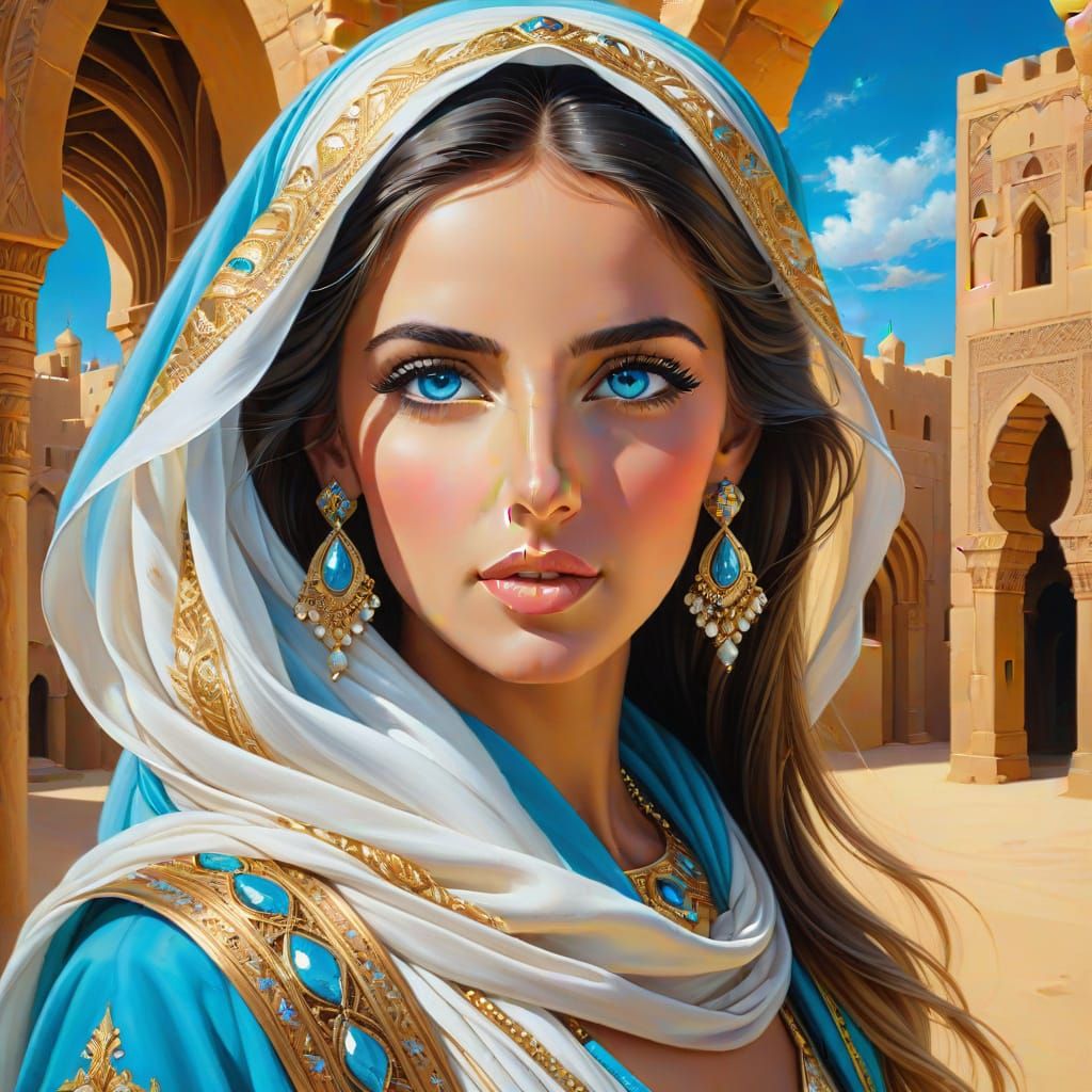 Arabian Princess Portrait with Blue Eyes
