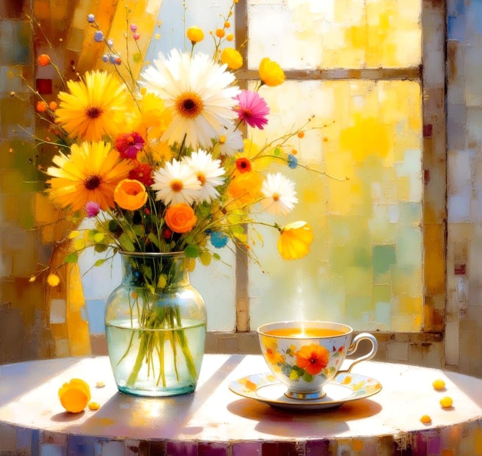 Chrysanthemum Tea in Watercolour with Sunlight