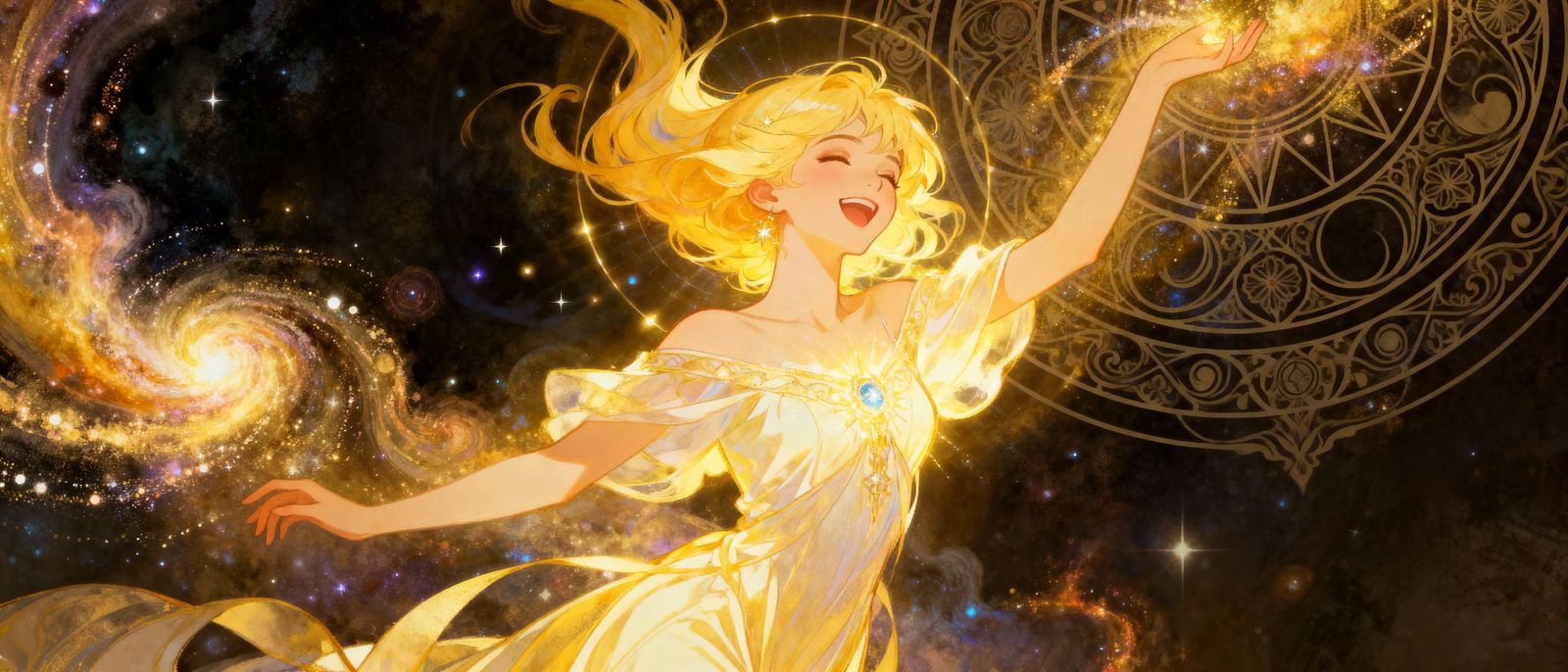 Ethereal Blonde Woman in Celestial Glow Digital Painting