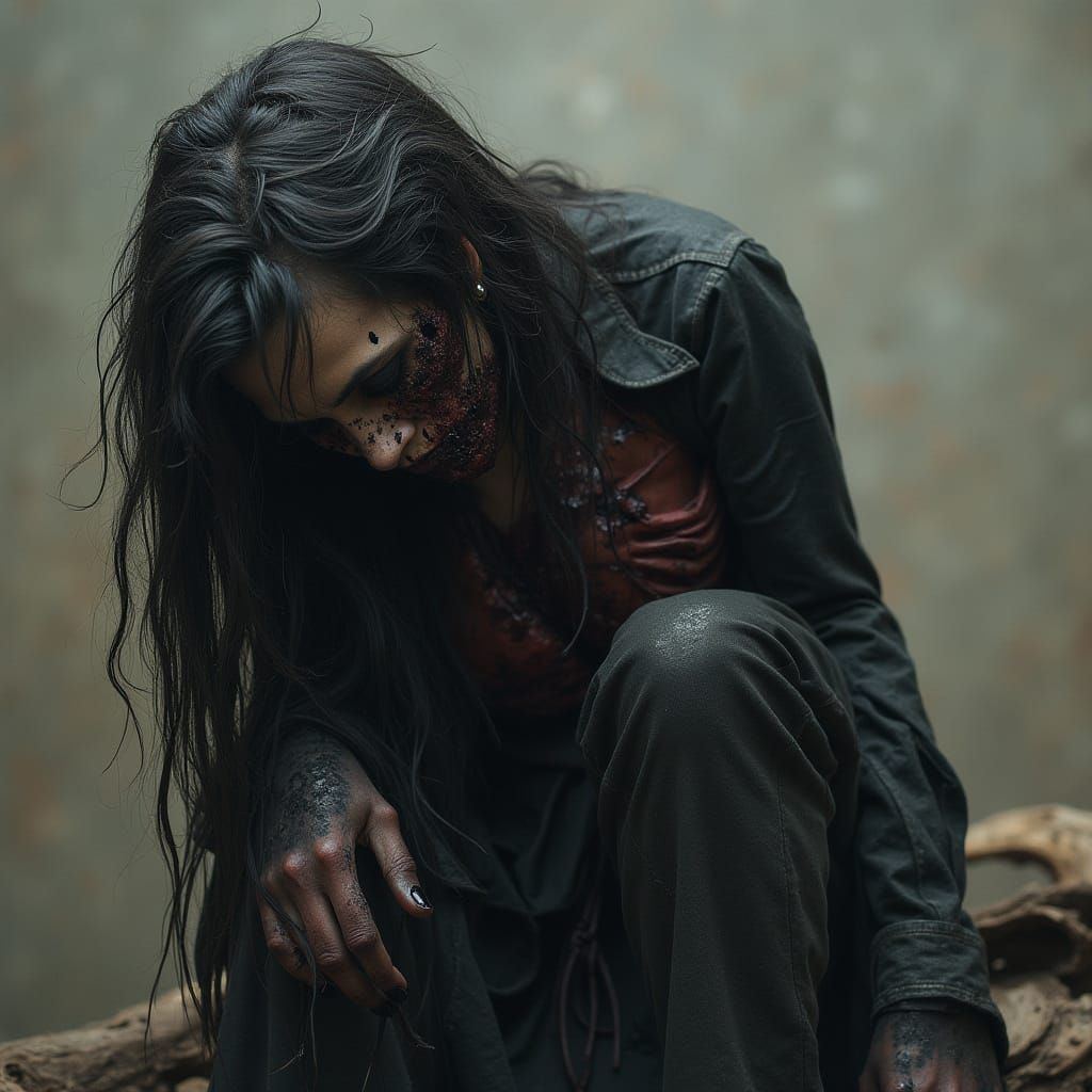 Despairing Figure with Shattered Heart in Gothic Style