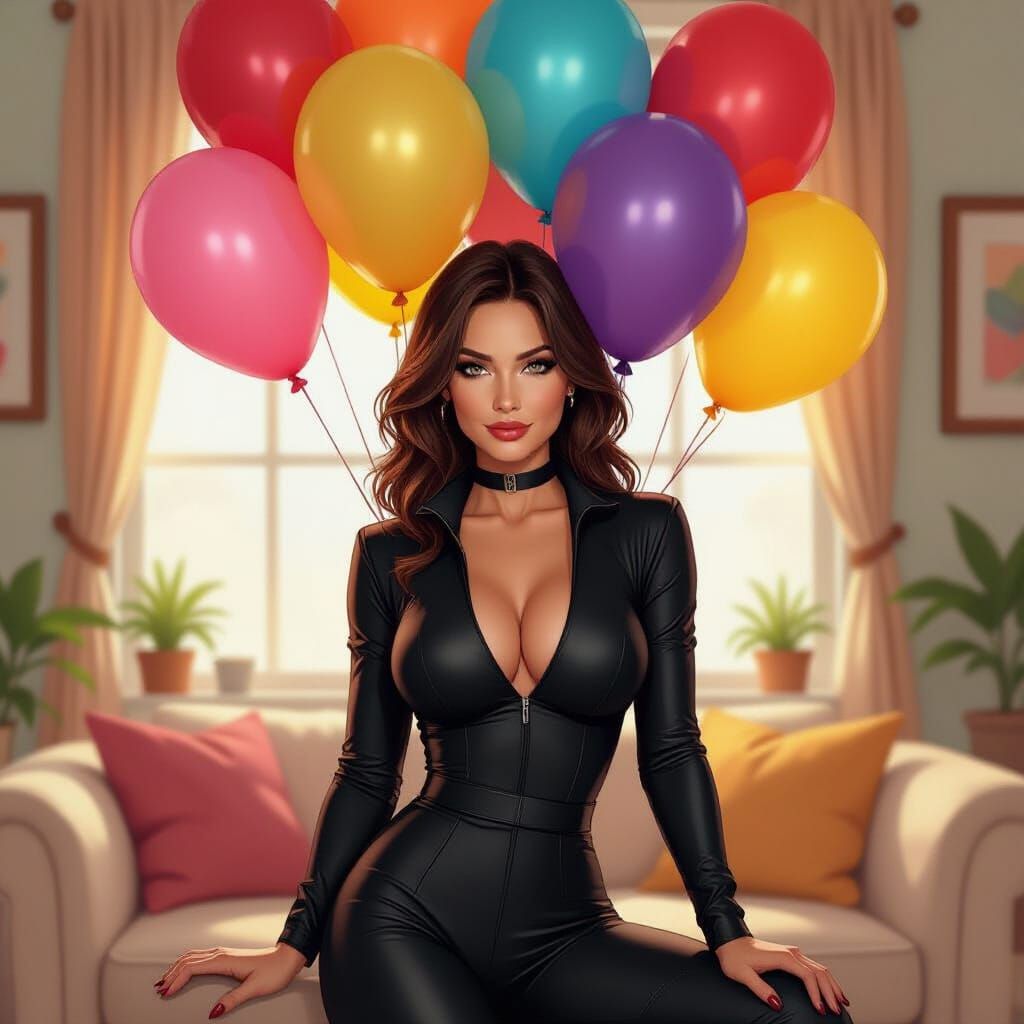 Natasha Romanoff with Birthday Balloons, Comic Art Style