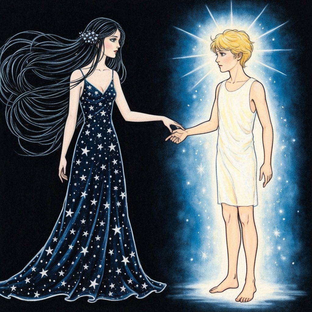 Erté Style Drawing of Night and Day Personified