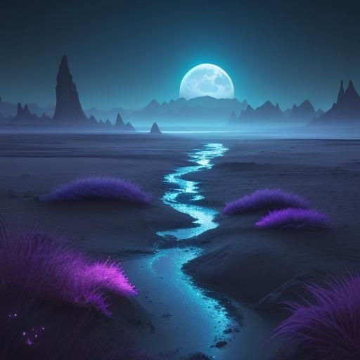 Ethereal Moonlit Landscape on Alien Planet
