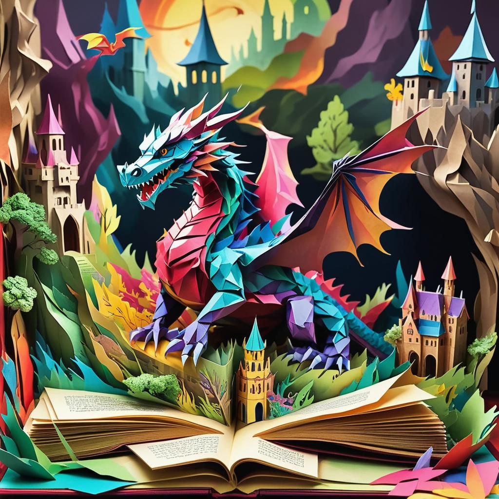Magical Pop-Up Book with Dragon and Castle
