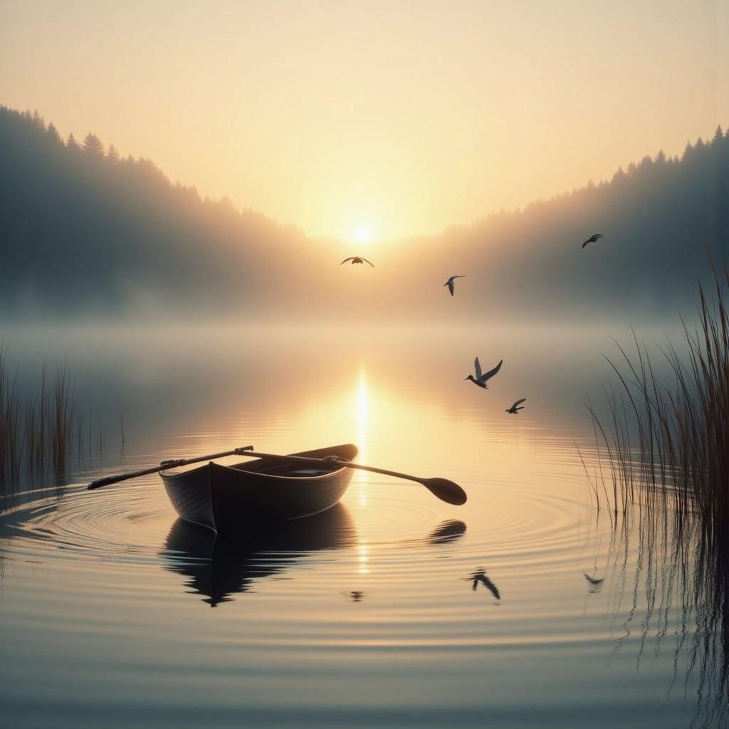 Misty Lakeshore at Dawn: A Realistic Waterscape