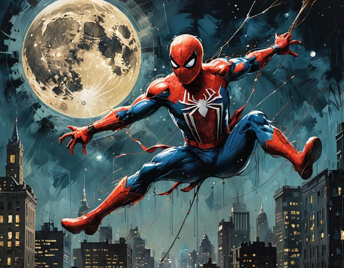 Spider-Man Swings: Impasto Gouache Superhero Art